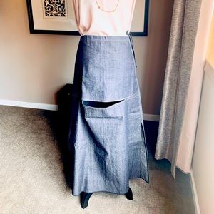 A line Denim Maxi Skirt with Slit Detailing